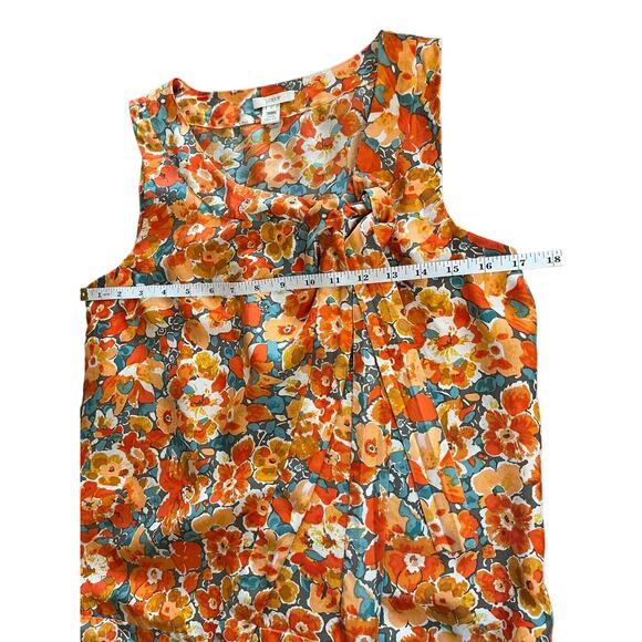 J Crew Womens Sz 0 Orange‎ Floral Wrap Front Tie Neck Silk Sleeveless Blouse - Picture 6 of 11